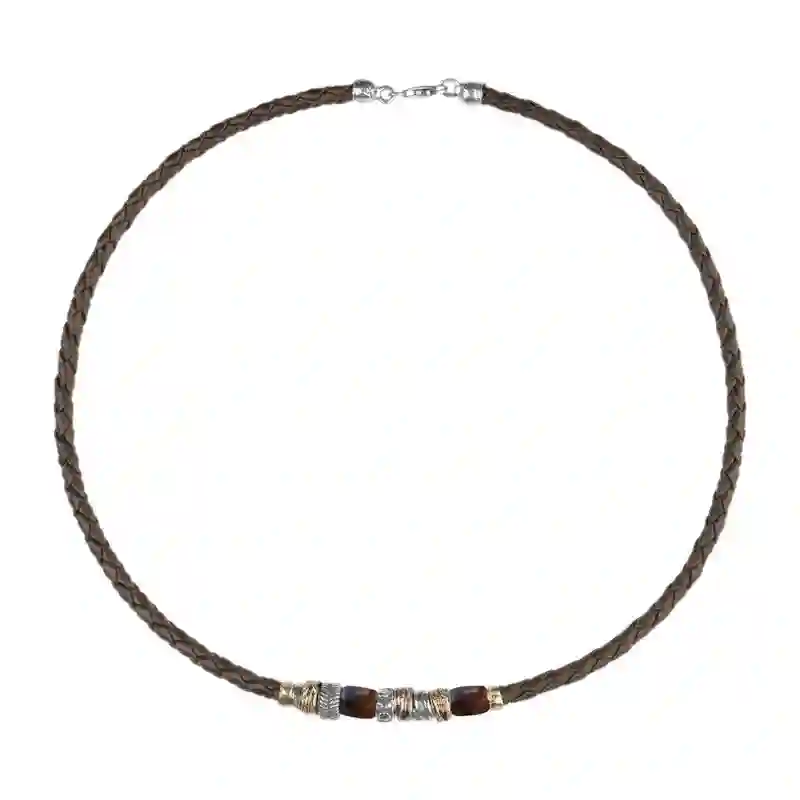 Colgante Plata, Bronce y Cuero Man Mn2d