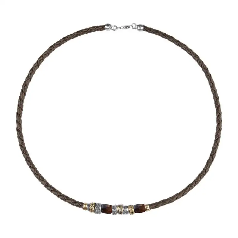 COLGANTE PLATA, BRONCE Y CUERO MAN MN2D