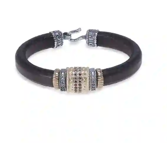 Pulsera Woman Cuero Plata Bronce Perlas 134C