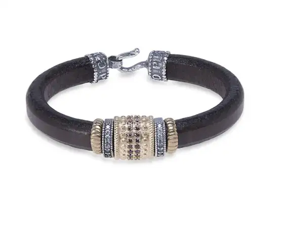 Pulsera Woman Cuero Plata Bronce Perlas 134C