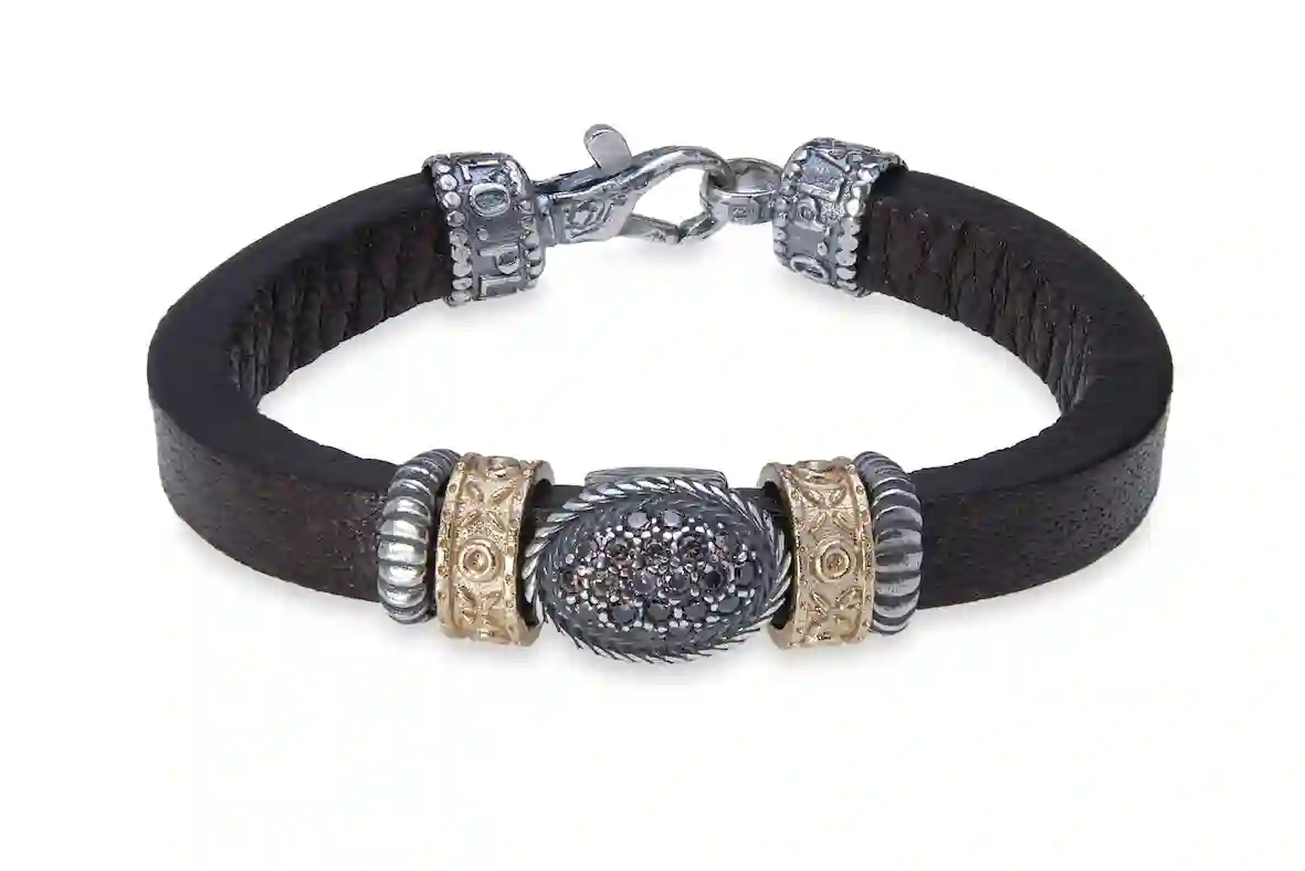 Pulsera Plata Bronce Cuero Y Cirtonia CB76