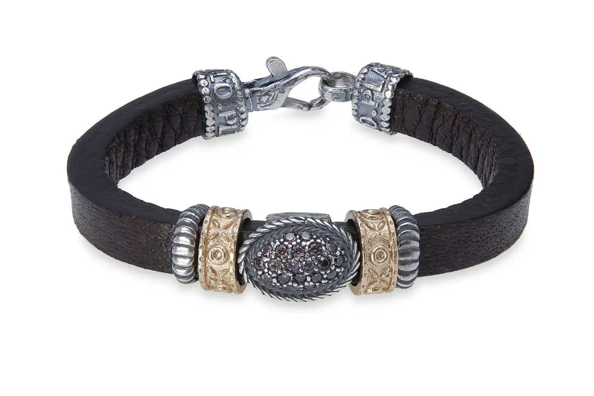 Pulsera Plata Bronce Cuero Y Cirtonia CB76