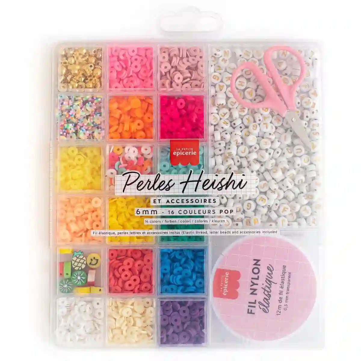 Caja de 16 colores de abalorios heishi de 6 mm - Pop