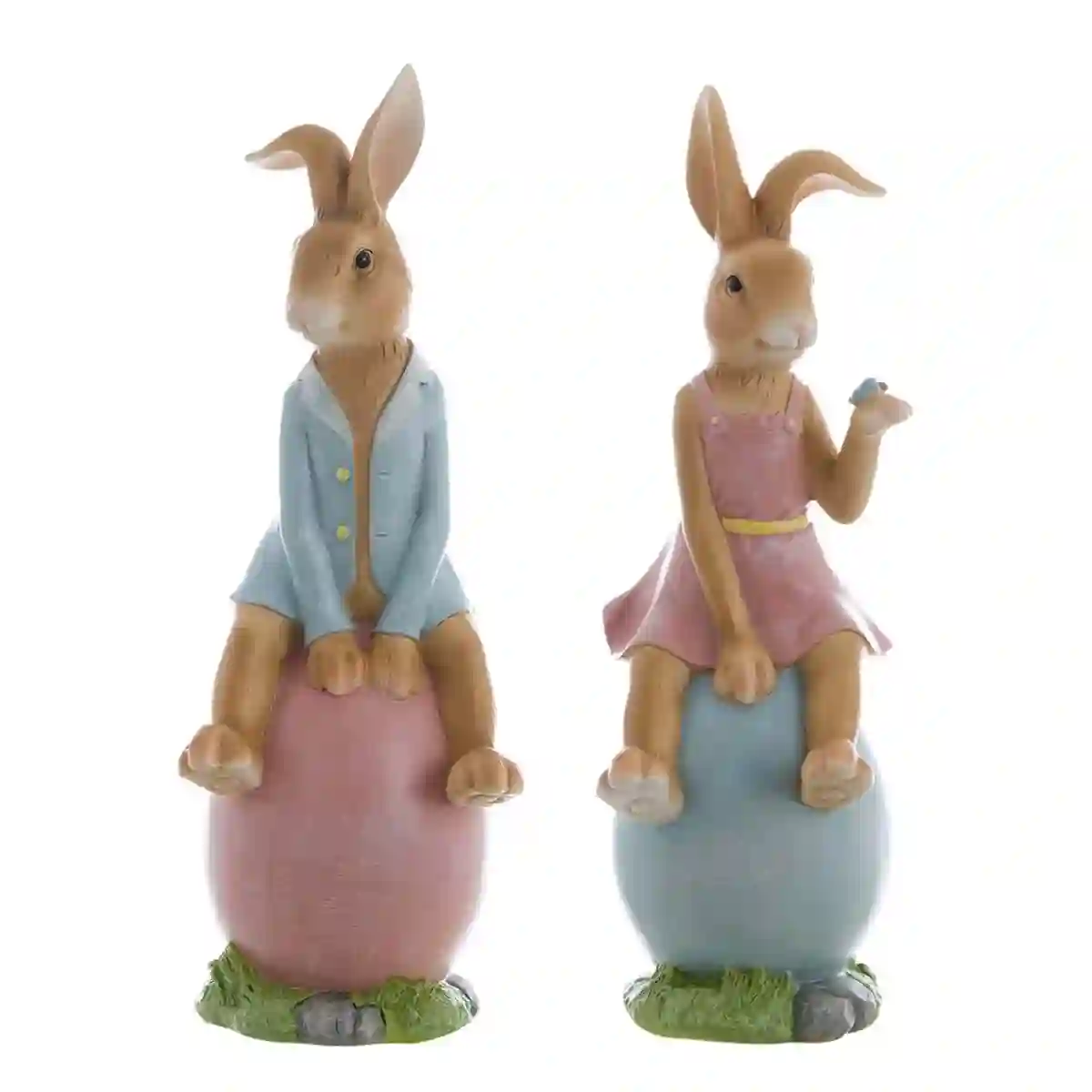 Decoración conejito de resina sentado en huevo de pascua
