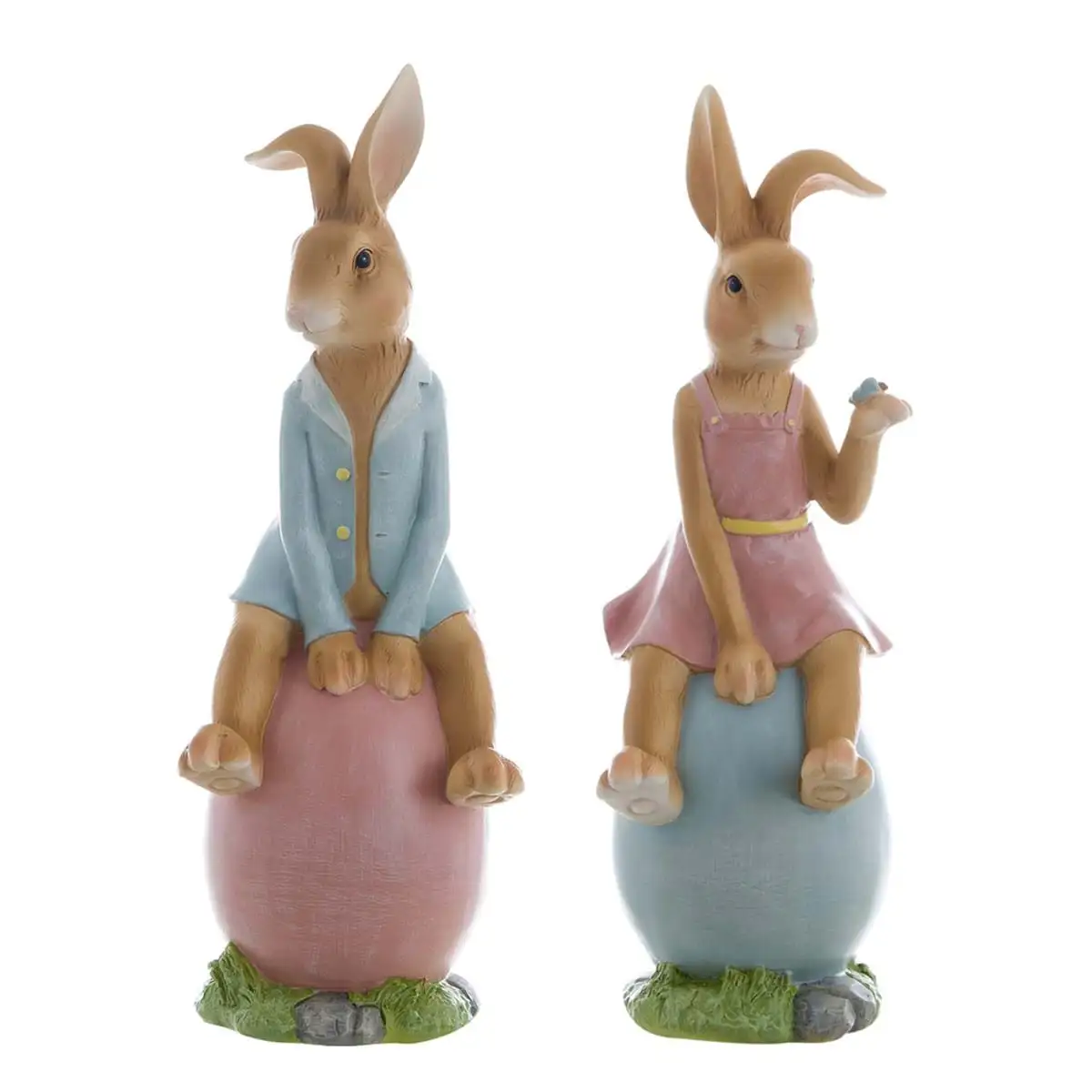 Decoración conejito de resina sentado en huevo de pascua