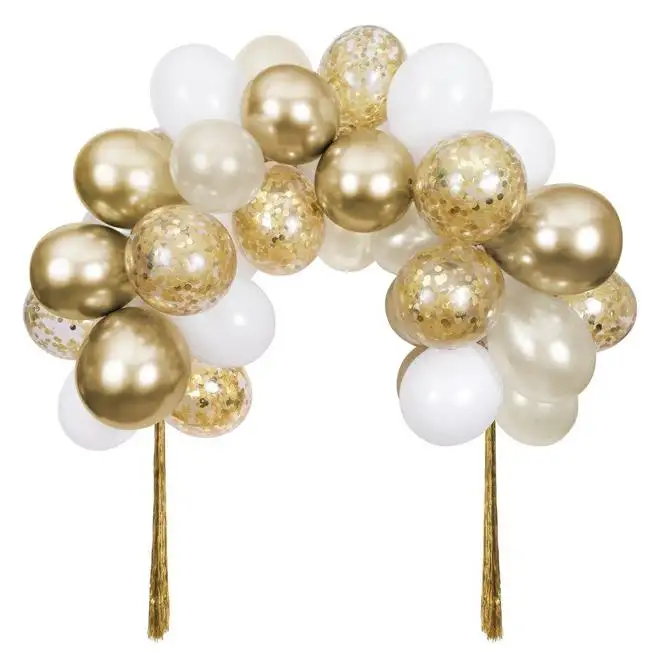 Kit arco globos blancos y dorados