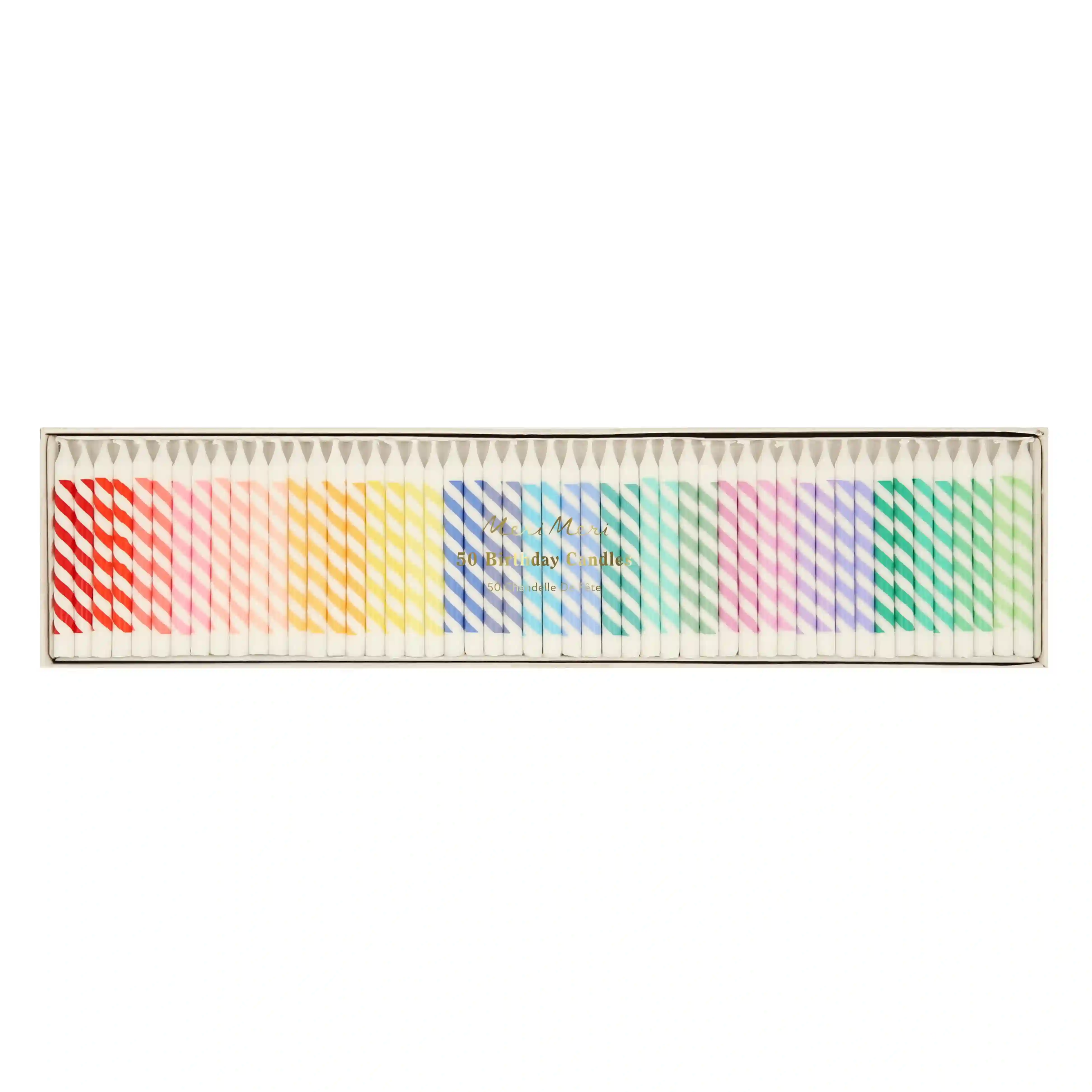 Mini velas a rayas de arcoiris