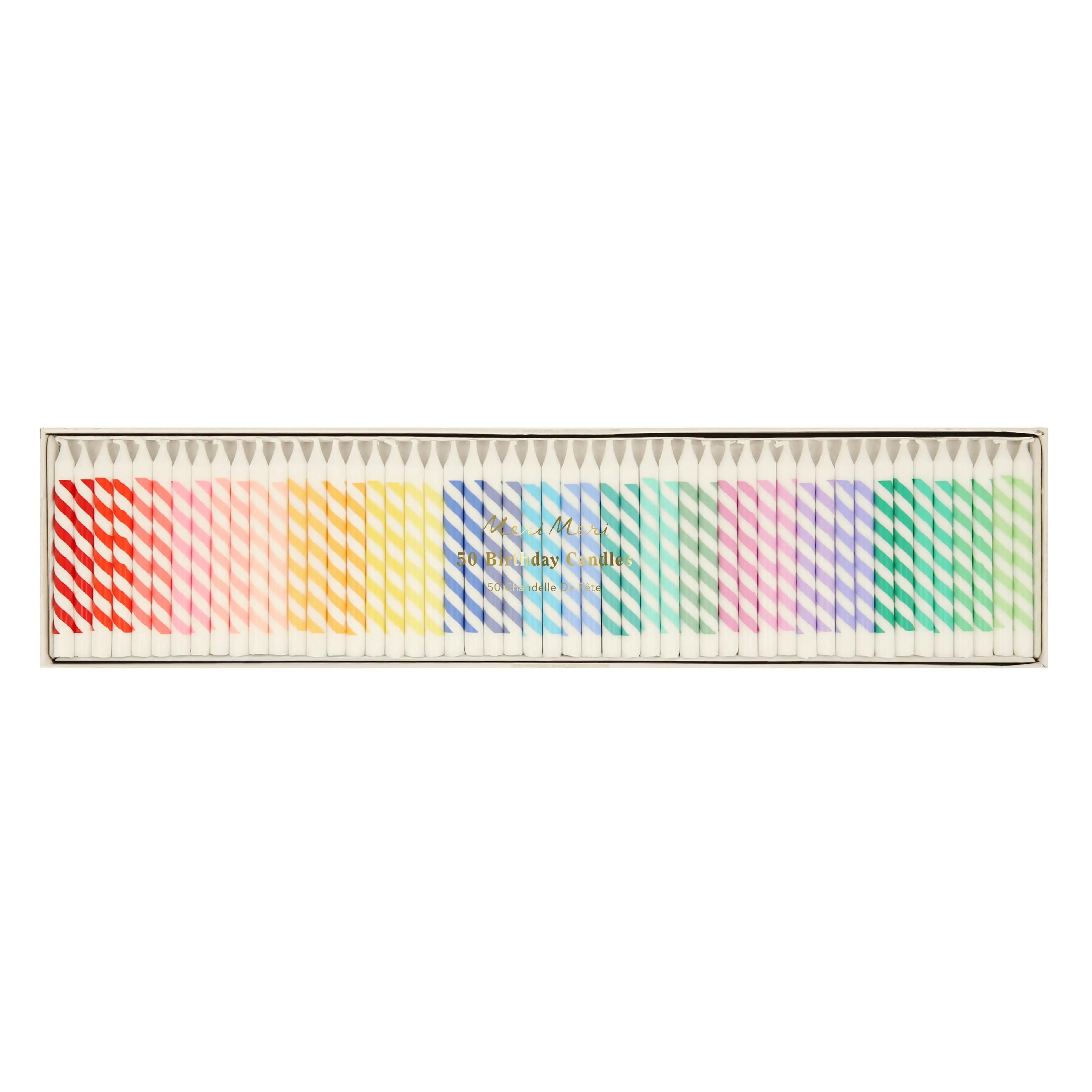 Mini velas a rayas de arcoiris