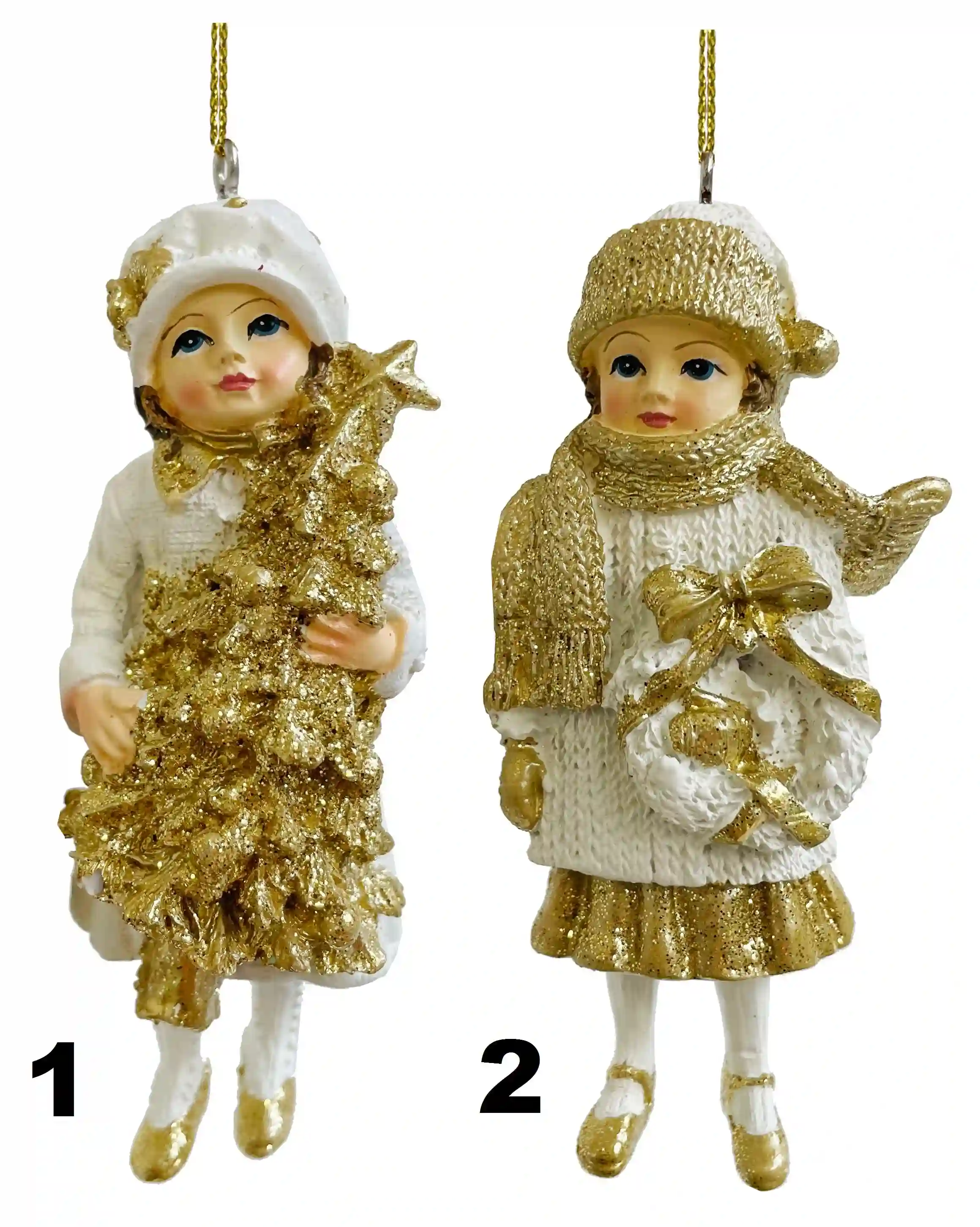 Niñas decoración blanco y dorado árbol de Navidad