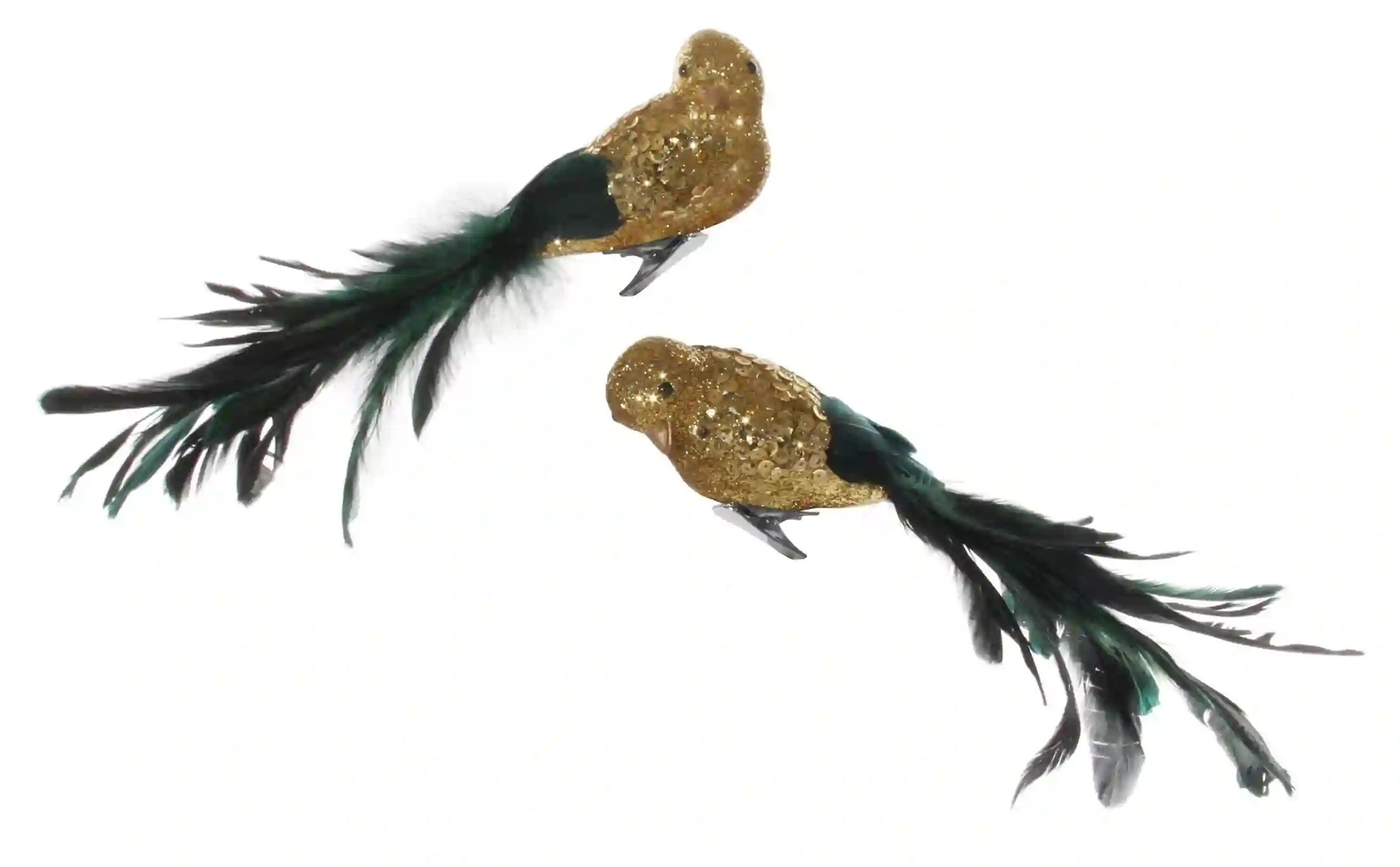 Pájaro dorado con cola verde 27 cm