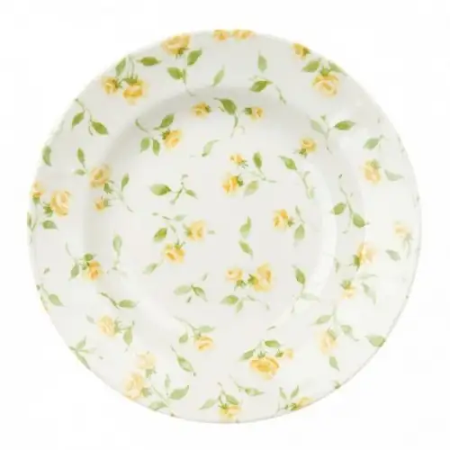Plato frutero con flores amarillas