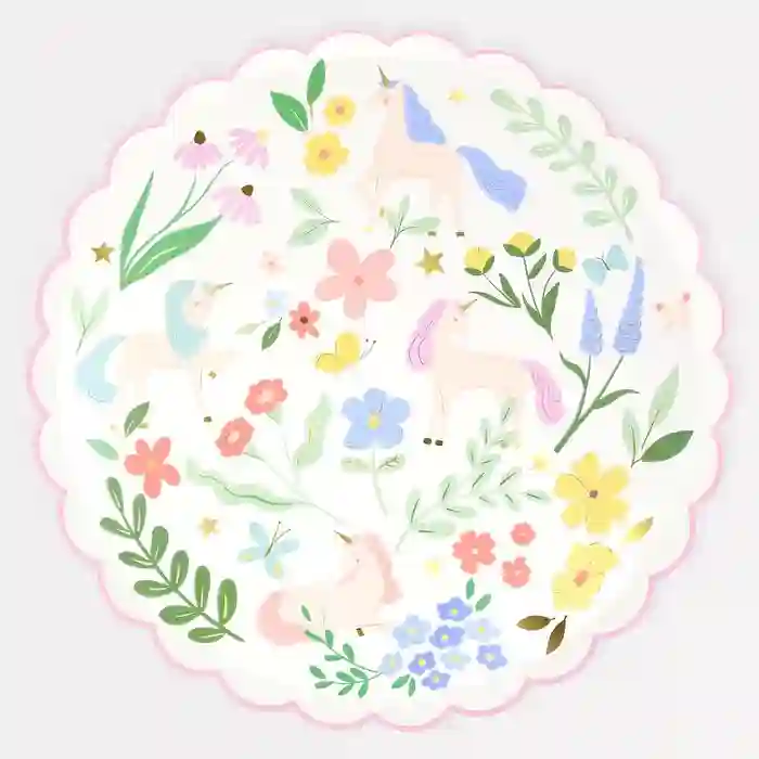 Platos grandes de Unicornios con Flores