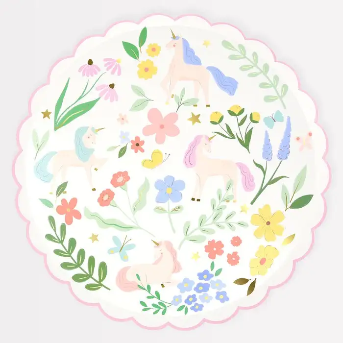 Platos grandes de Unicornios con Flores