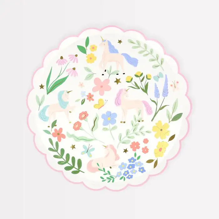 Platos Pequeños de Unicornios con Flores