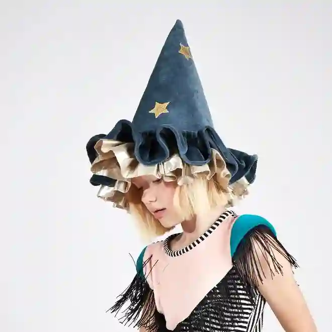 Blue and gold hat witch