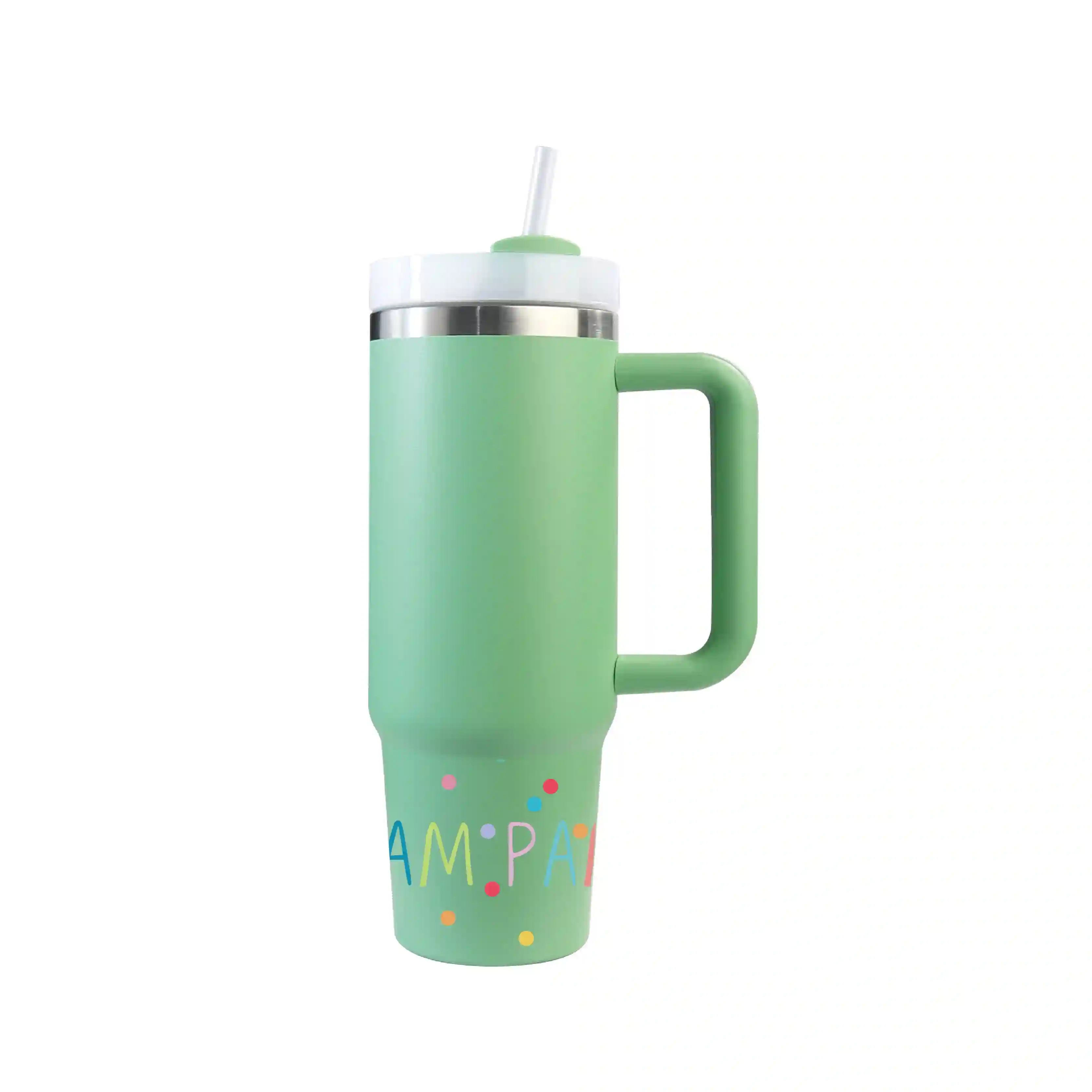 Termo 0,8L con asa y pajita - Verde claro PamPam