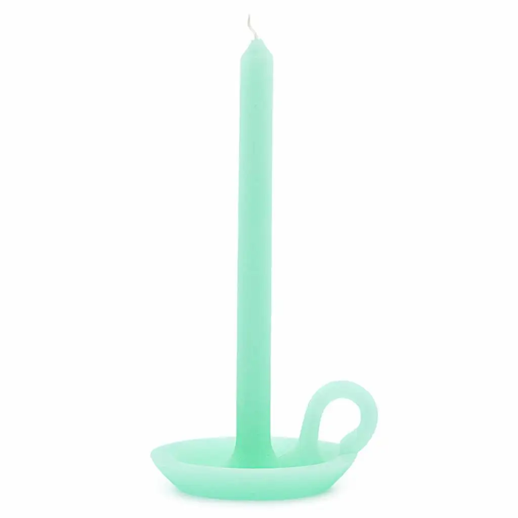 Mint green candle with plate