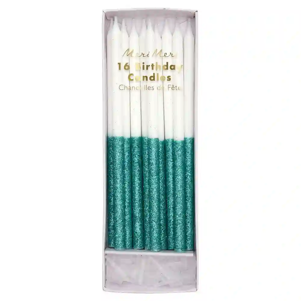 Velas verdes con purpurina