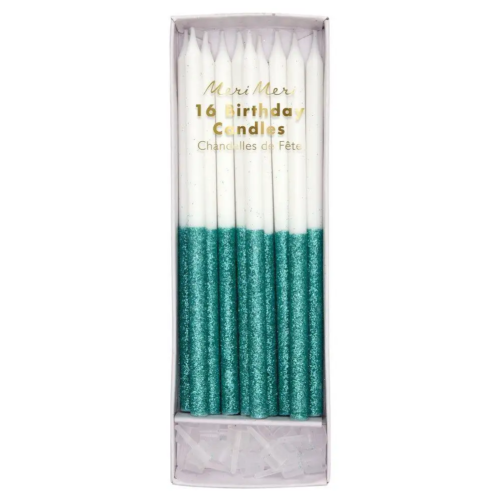 Velas verdes con purpurina