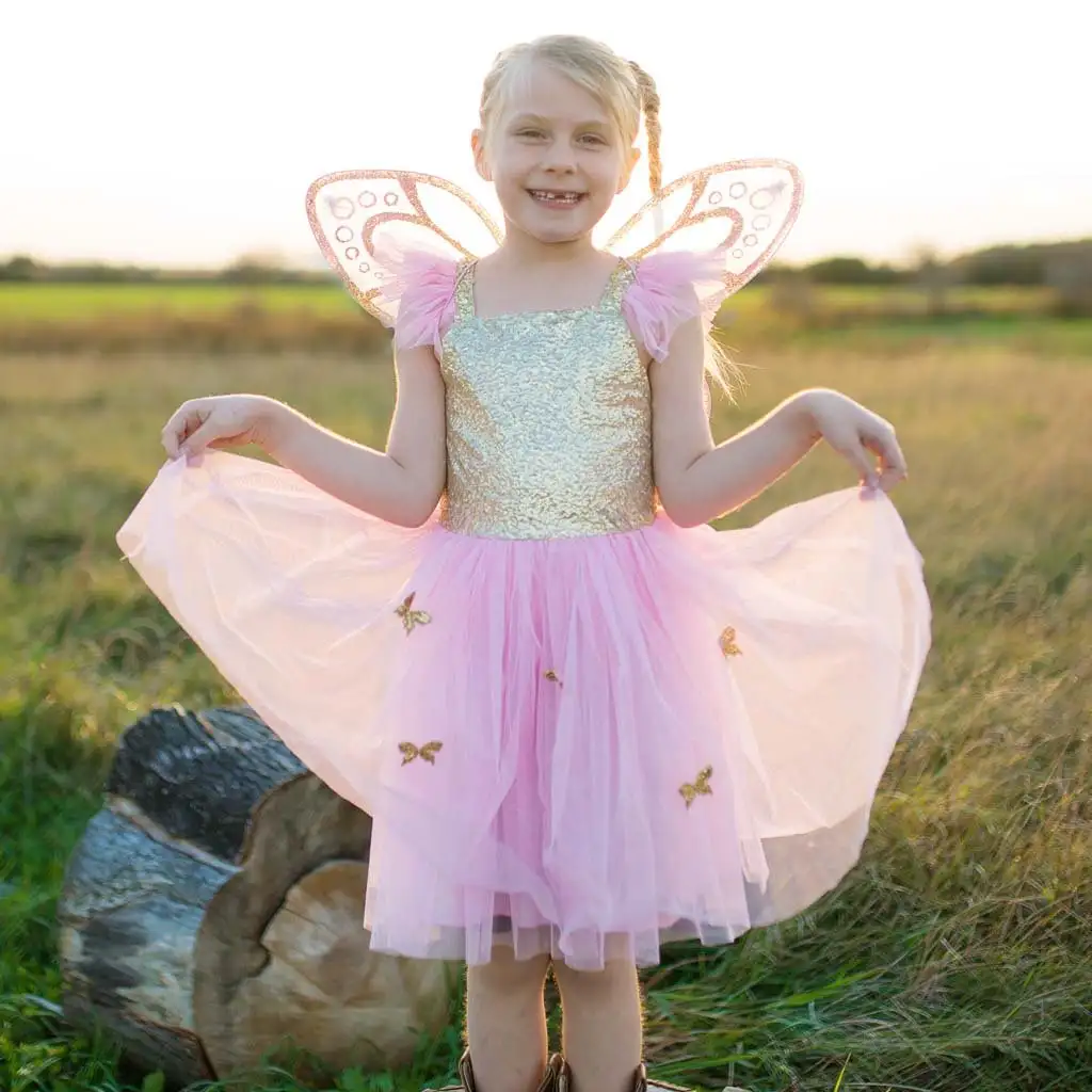 Vestido mariposa rosa y dorado con alas Talla 5-7 años - Imagen 2