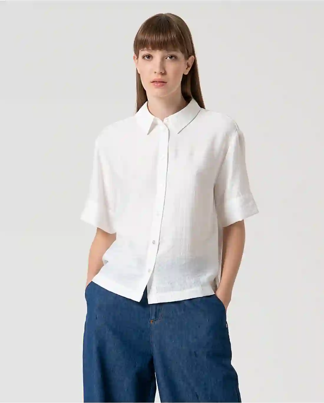 Camisa corta satinada BLANCO
