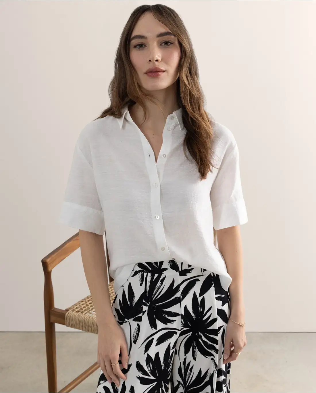 Camisa corta satinada BLANCO - Imagen 2