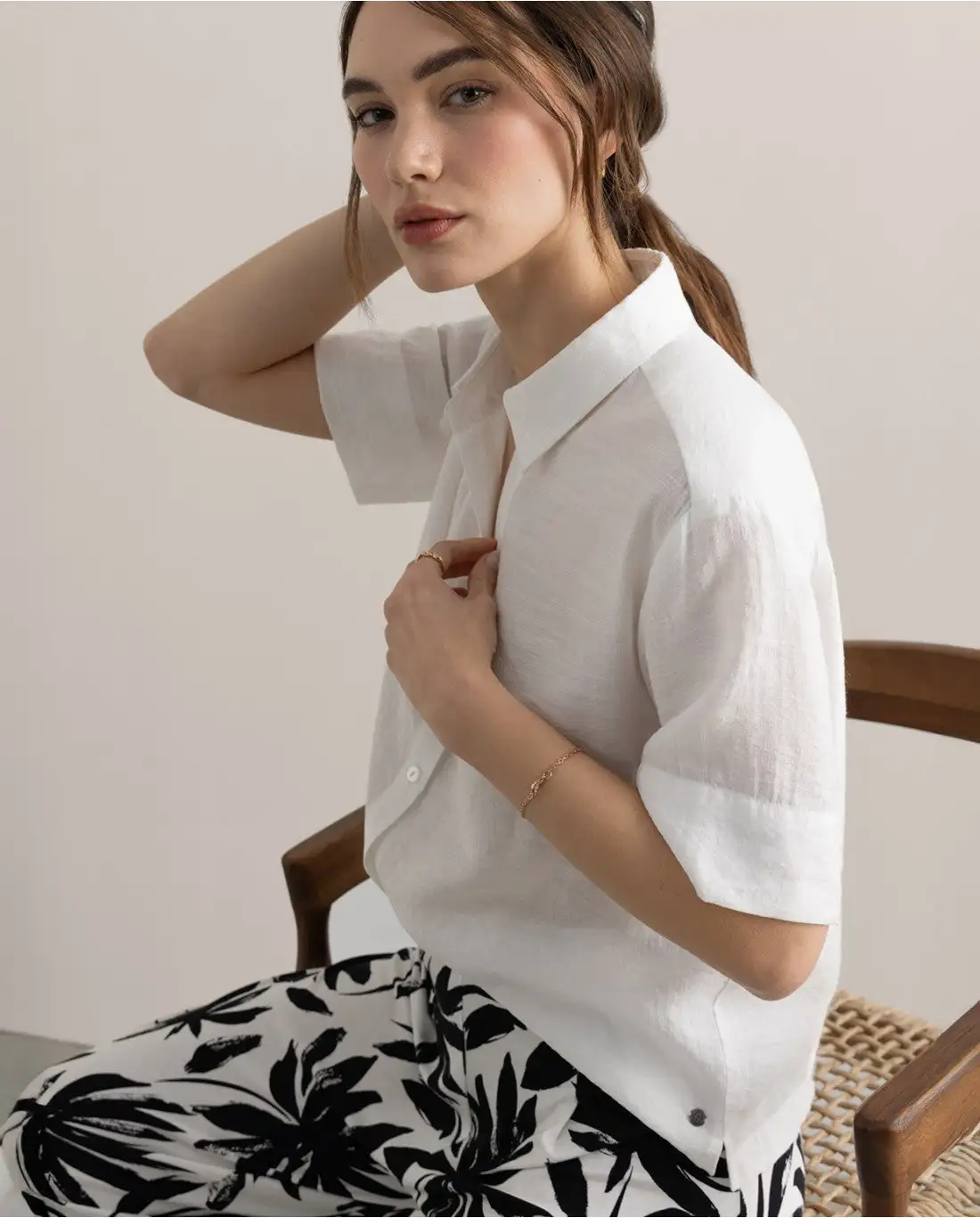 Camisa corta satinada BLANCO - Imagen 3