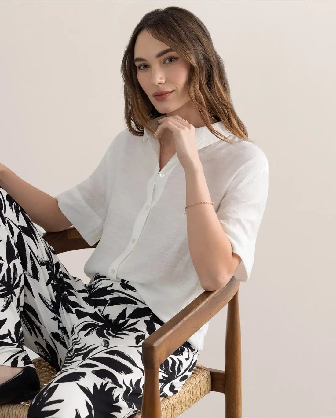 Camisa corta satinada BLANCO - Imagen 4