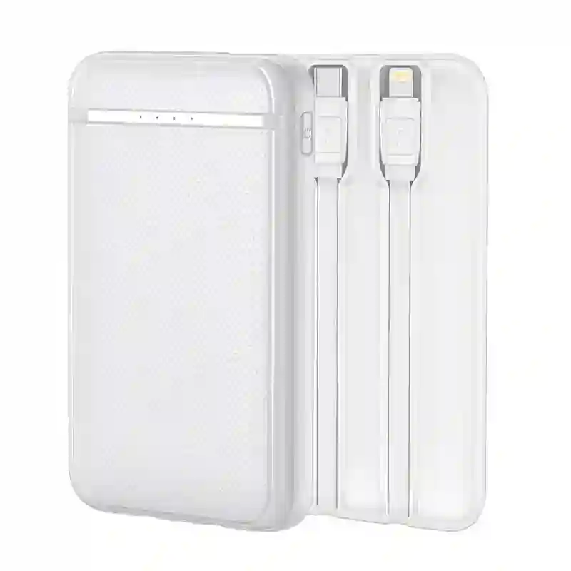 External battery Power Bank 5000 mAh cool (2 cables: type c / lightning) white