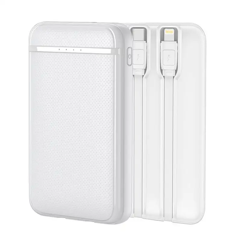 External battery Power Bank 5000 mAh cool (2 cables: type c / lightning) white