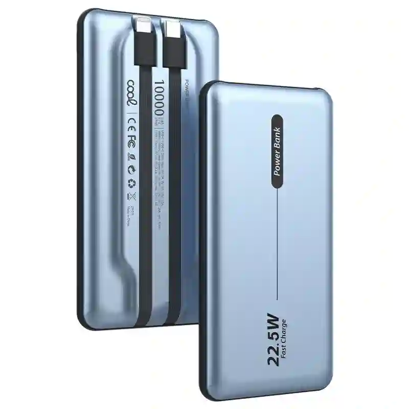 Universal external battery Power Bank 10,000 mAh PD 22.5W (2 cables) Blue