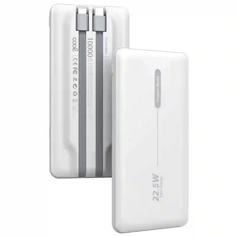 Universal external battery Power Bank 10,000 mAh pd 22.5W (2 cables) White