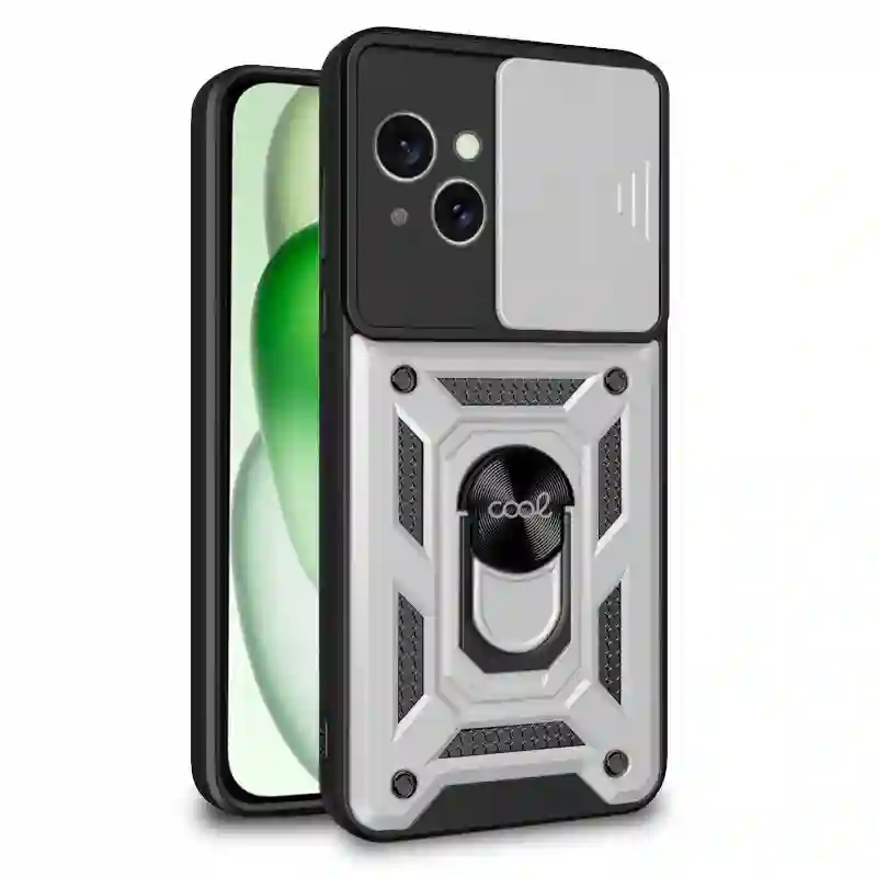 Cool housing for iPhone 15 plus hard ring silver