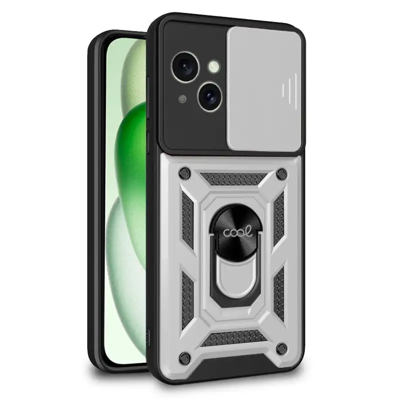 Cool housing for iPhone 15 plus hard ring silver