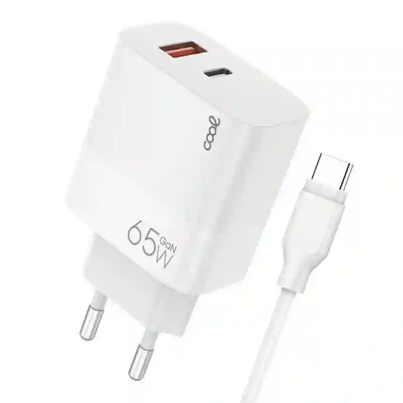 Universal Ultra Fast PD-C + Usb Cool (65W + Cable-C Cable-C Gan) White Universal Network Loader