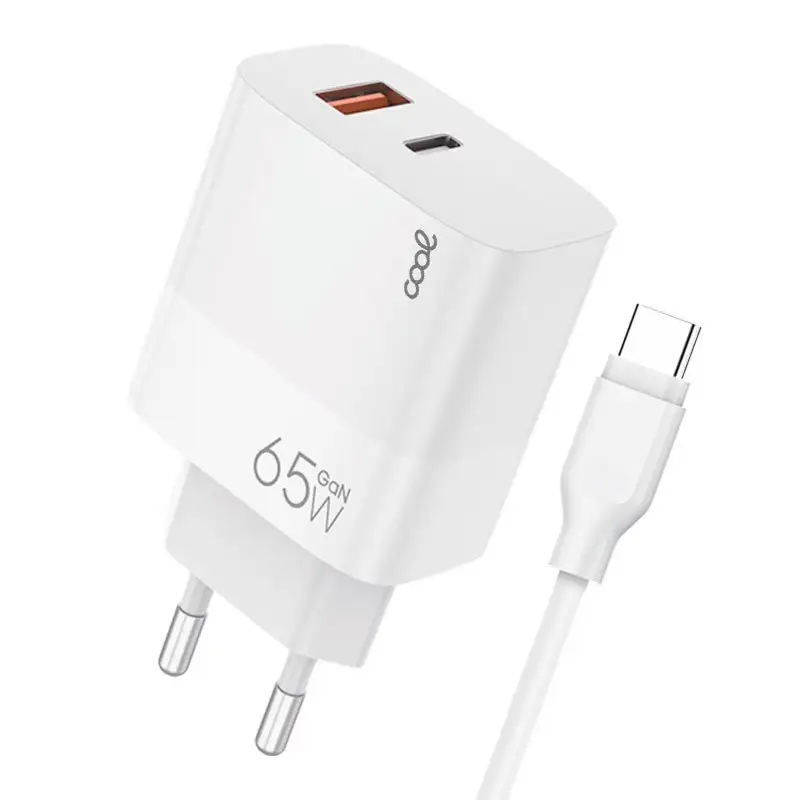 Universal Ultra Fast PD-C + Usb Cool (65W + Cable-C Cable-C Gan) White Universal Network Loader