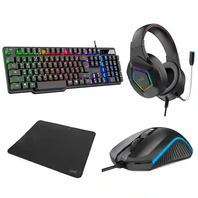 Spanish Gaming Pack Keyboard + headphones + mouse + cool carpet