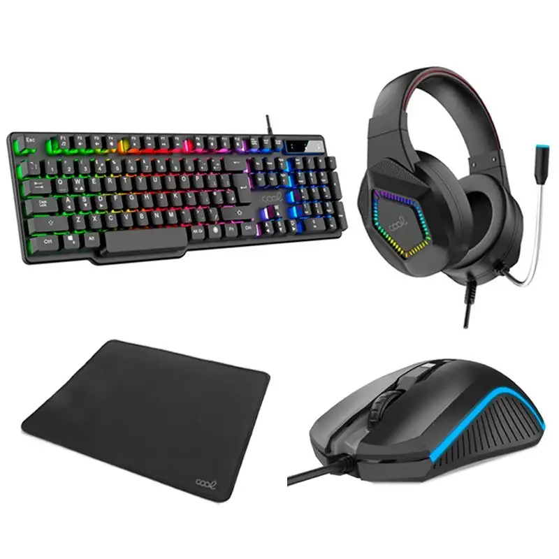 Spanish Gaming Pack Keyboard + headphones + mouse + cool carpet