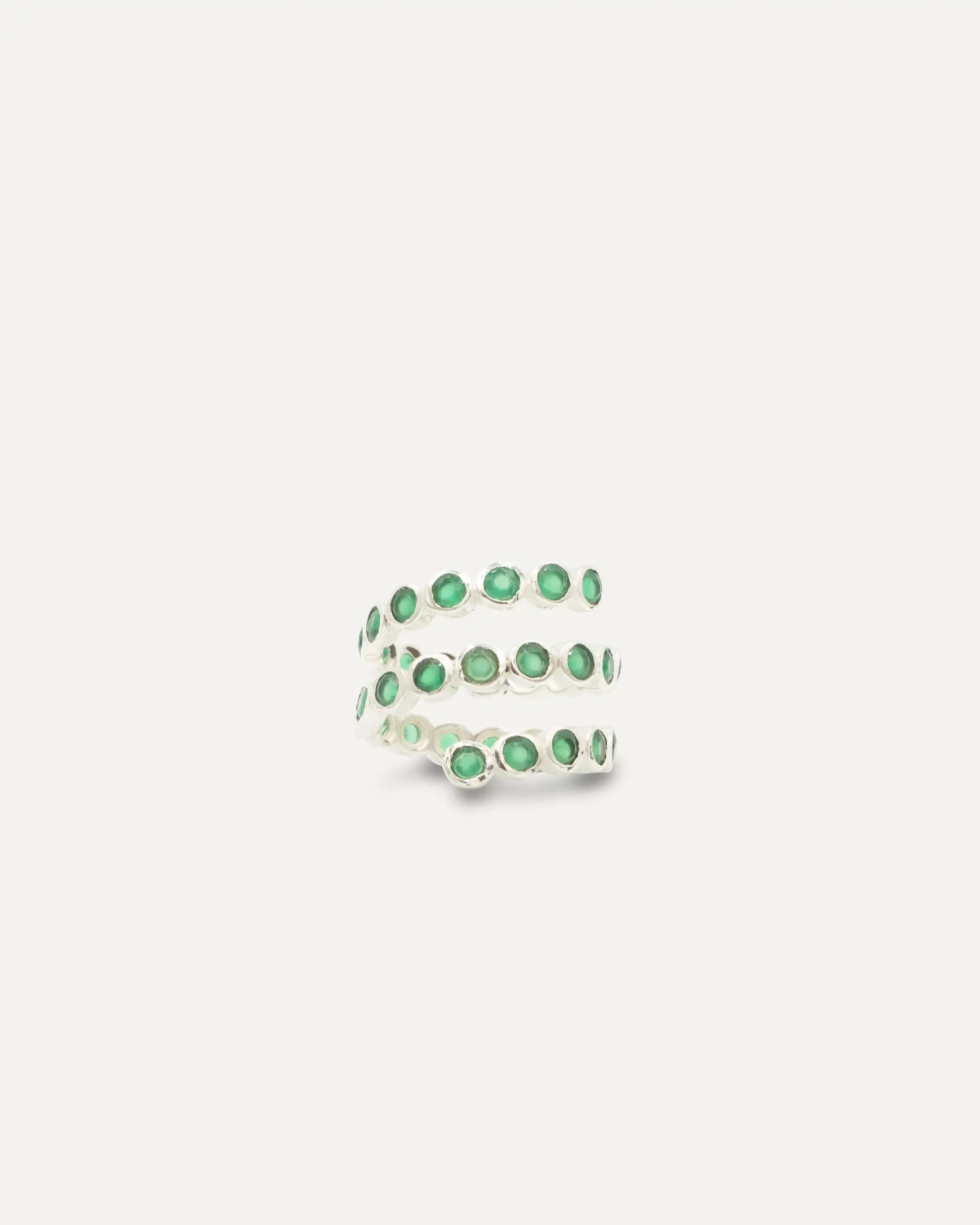 Anillo Inder Plateado Onix Verde