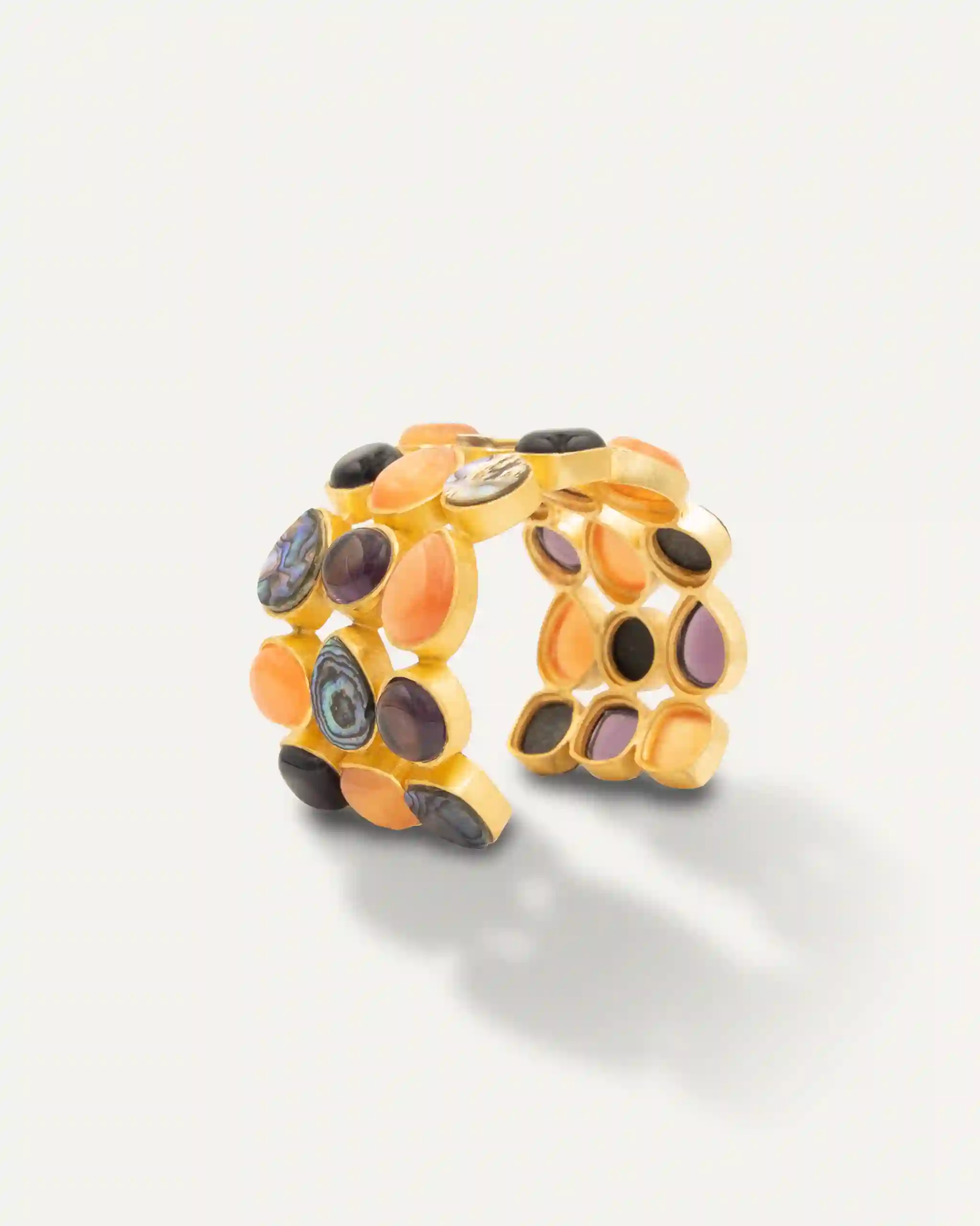 Brazalete Dorado impresionante tres Amatista Cornalina Abalone Shell