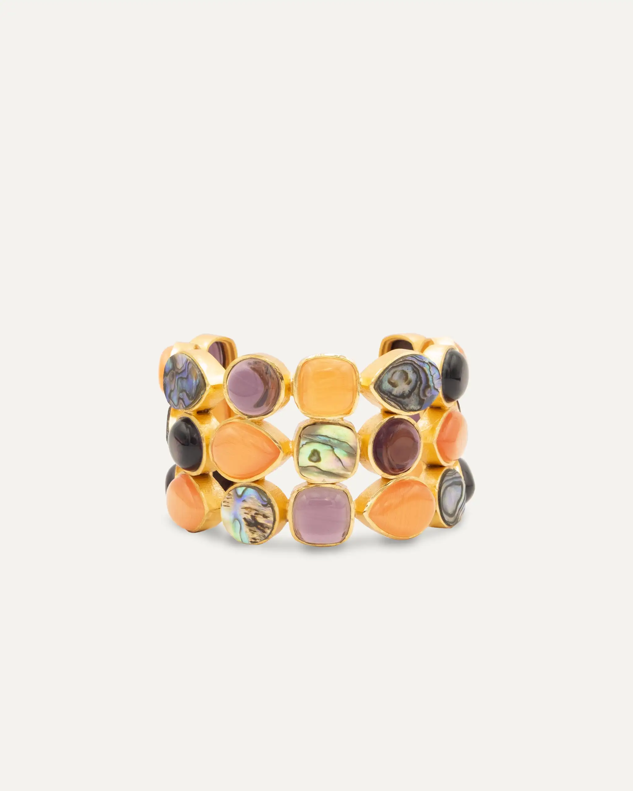 Brazalete Dorado impresionante tres Amatista Cornalina Abalone Shell - Imagen 3