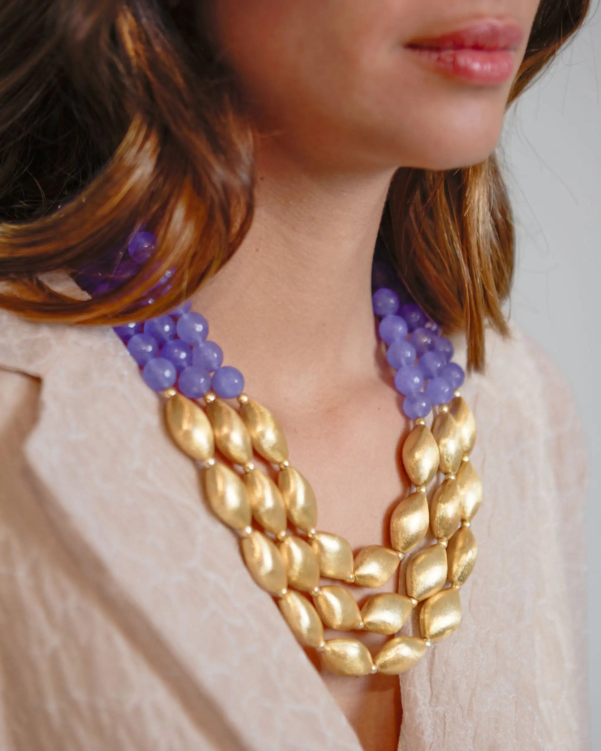 Colgante Dorado Trinity Amatista - Imagen 2