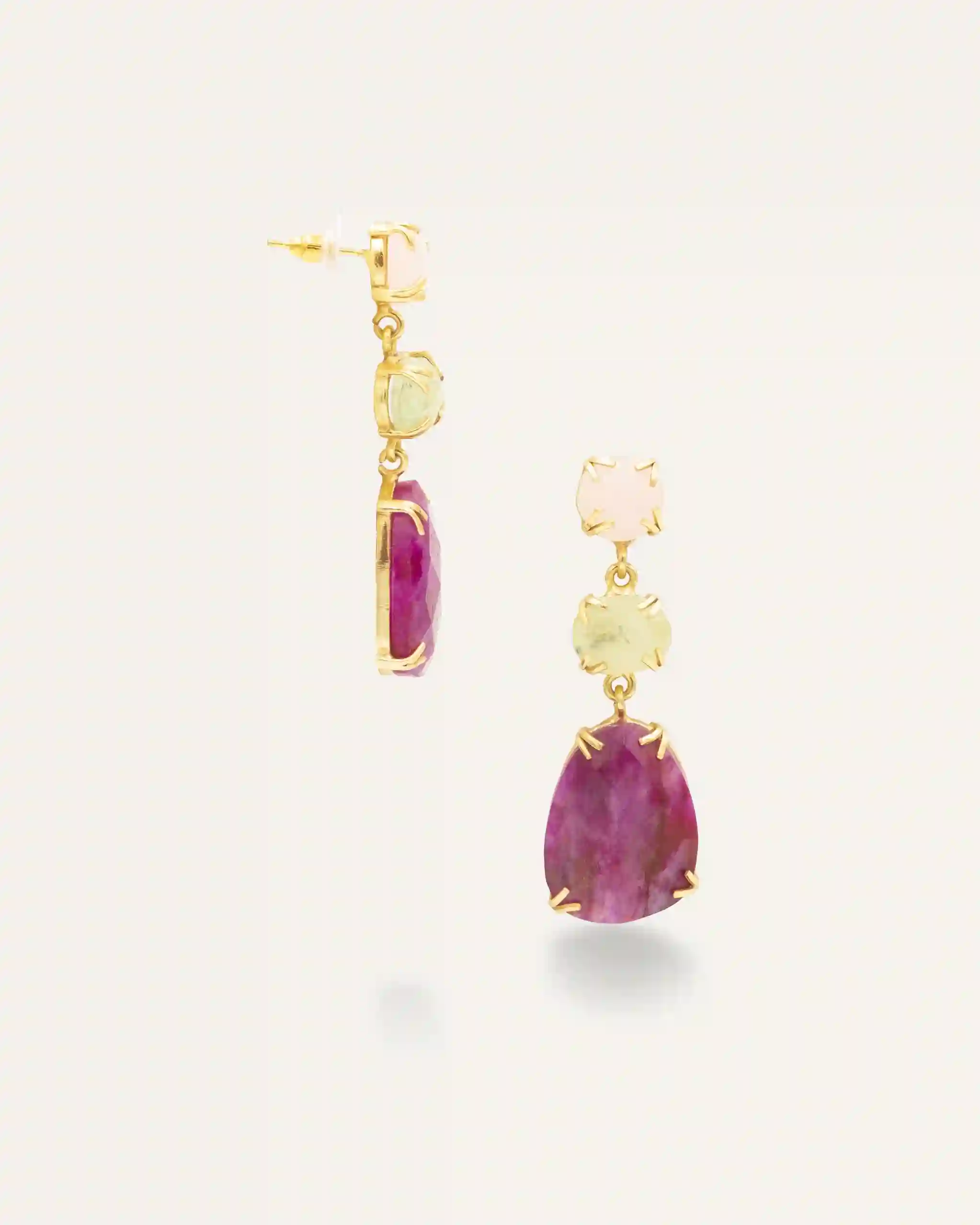 Golden earrings Apoline Quartz Pink Prehnita Hatypara Roja