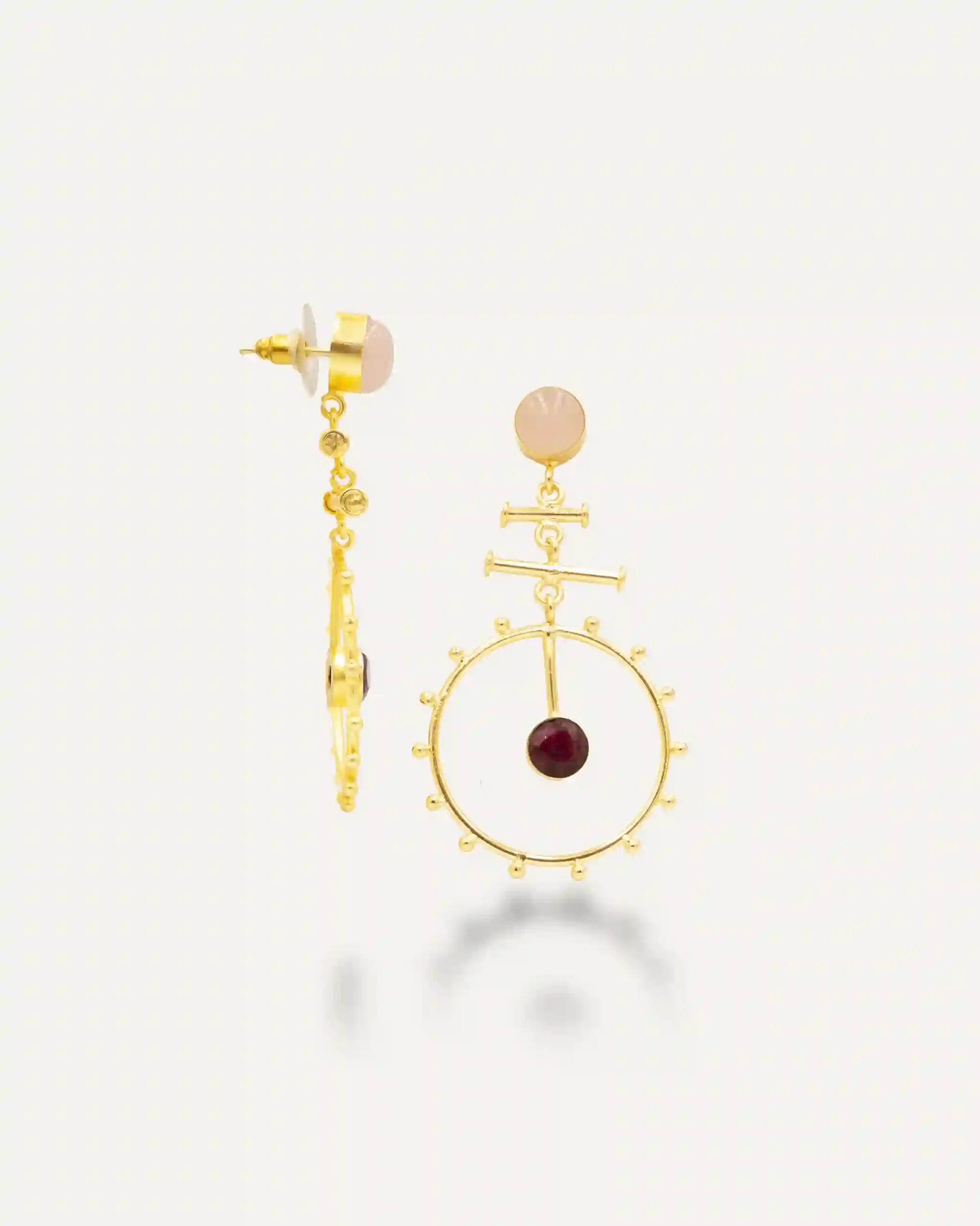Golden Earries Jhumka Quartz Rosa and Hatypara Roja