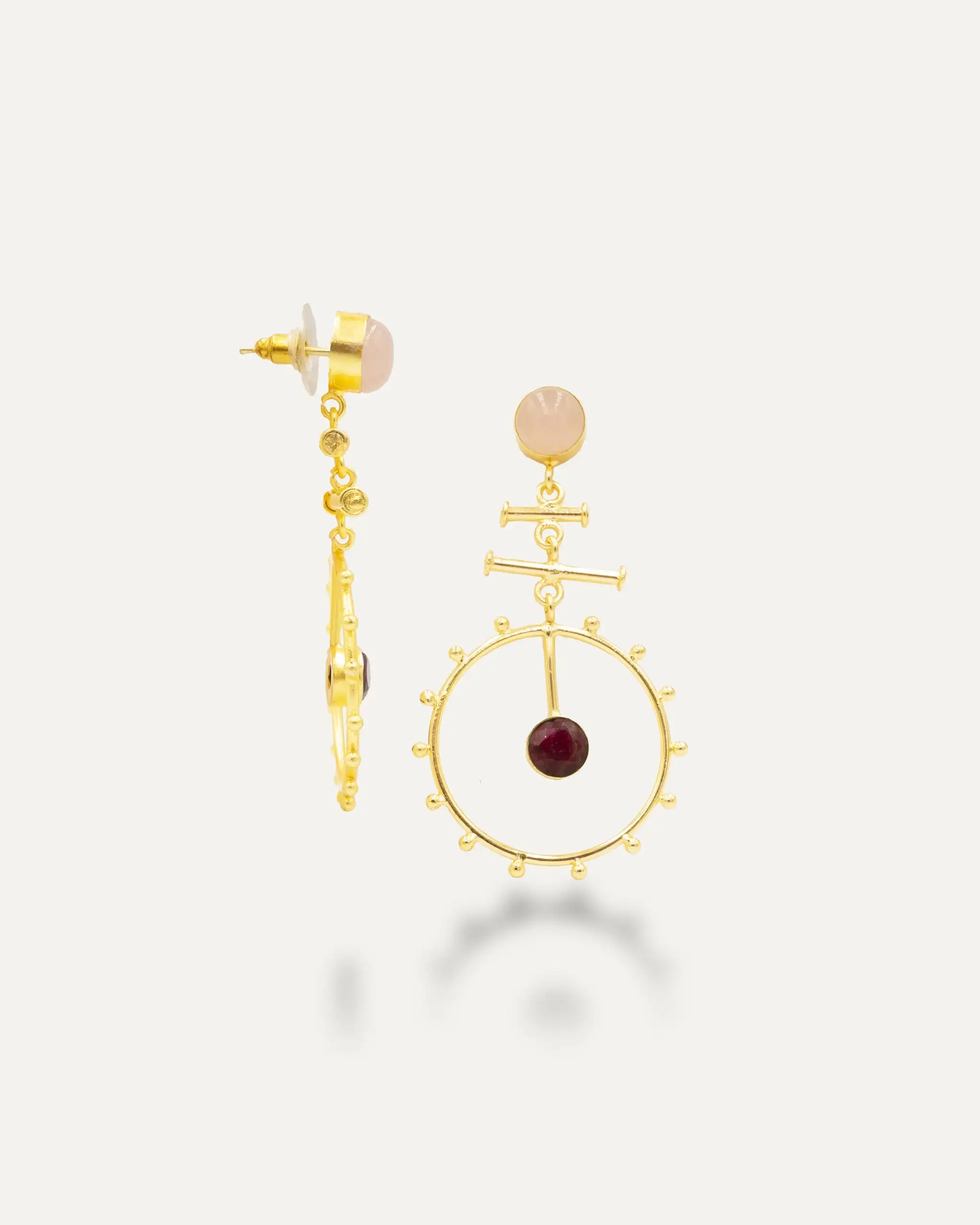 Golden Earries Jhumka Quartz Rosa and Hatypara Roja