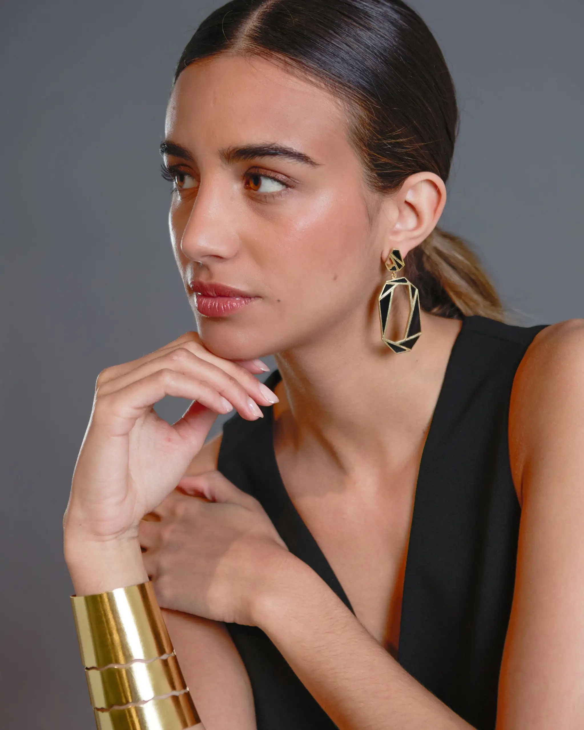 Neel Onix Black Golden Earrings - Image 2