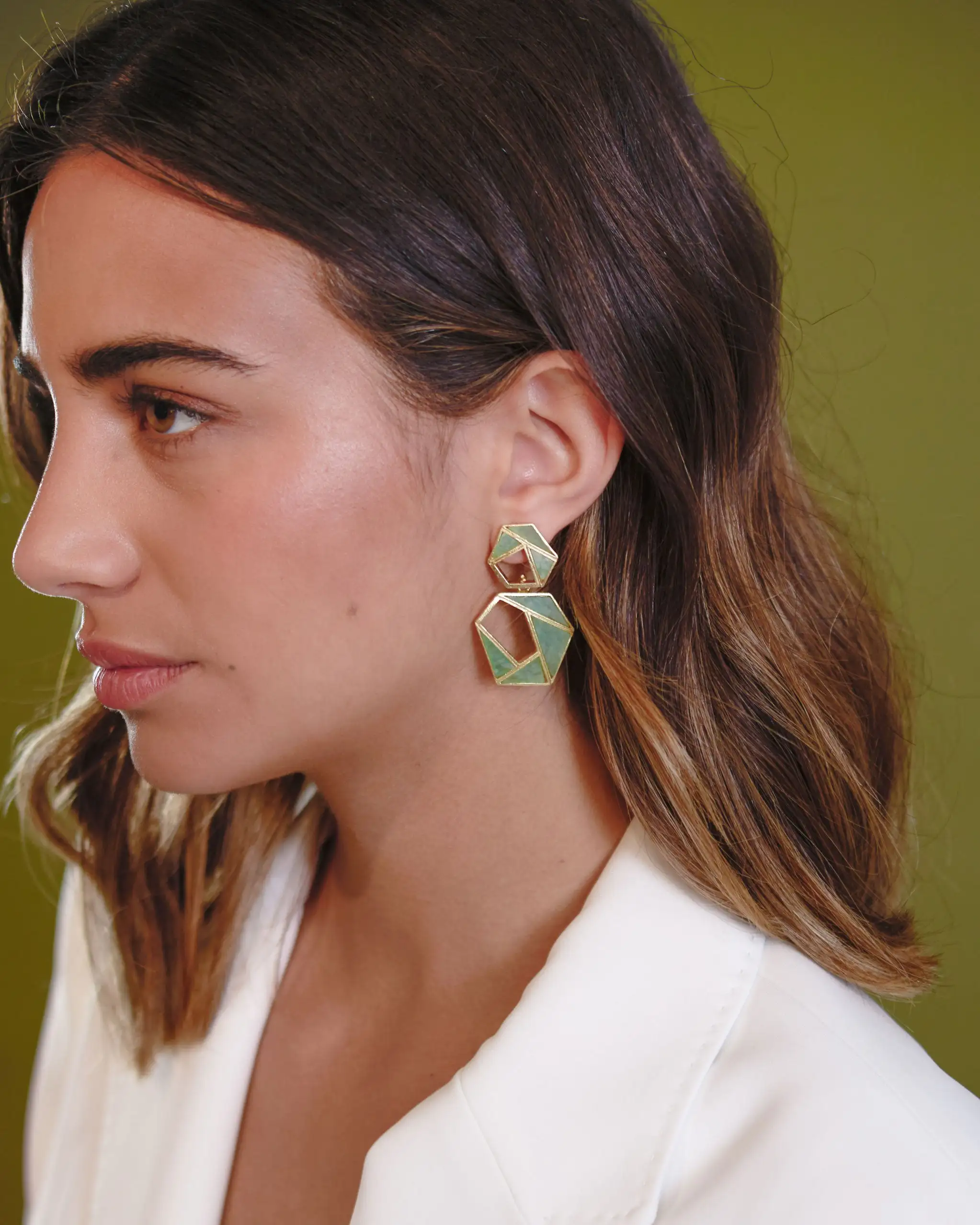 Pendientes Dorados Vivaan Onix Verde - Imagen 2