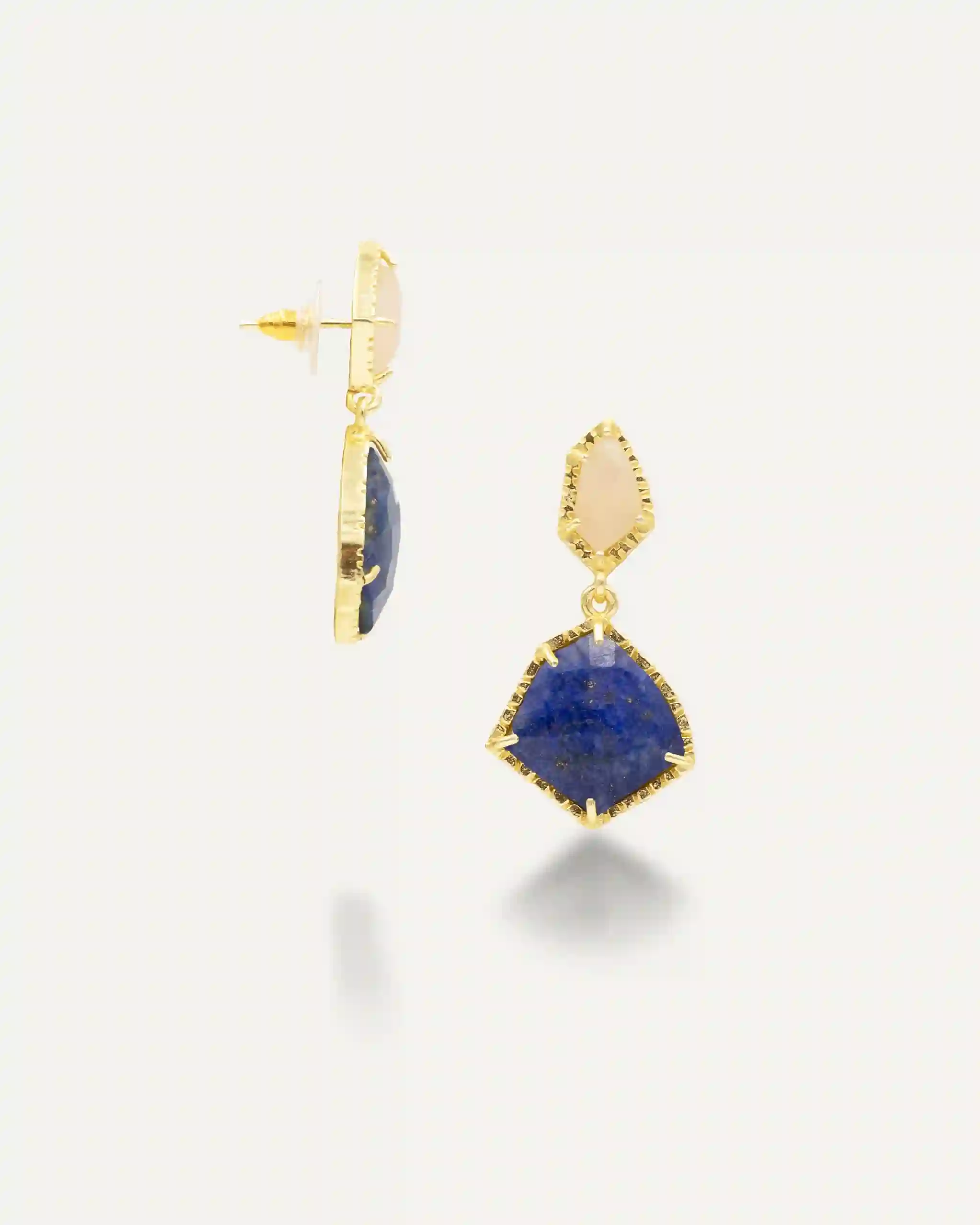 Pendientes Santos Dorado Cuarzo Rosa Lapislazuli