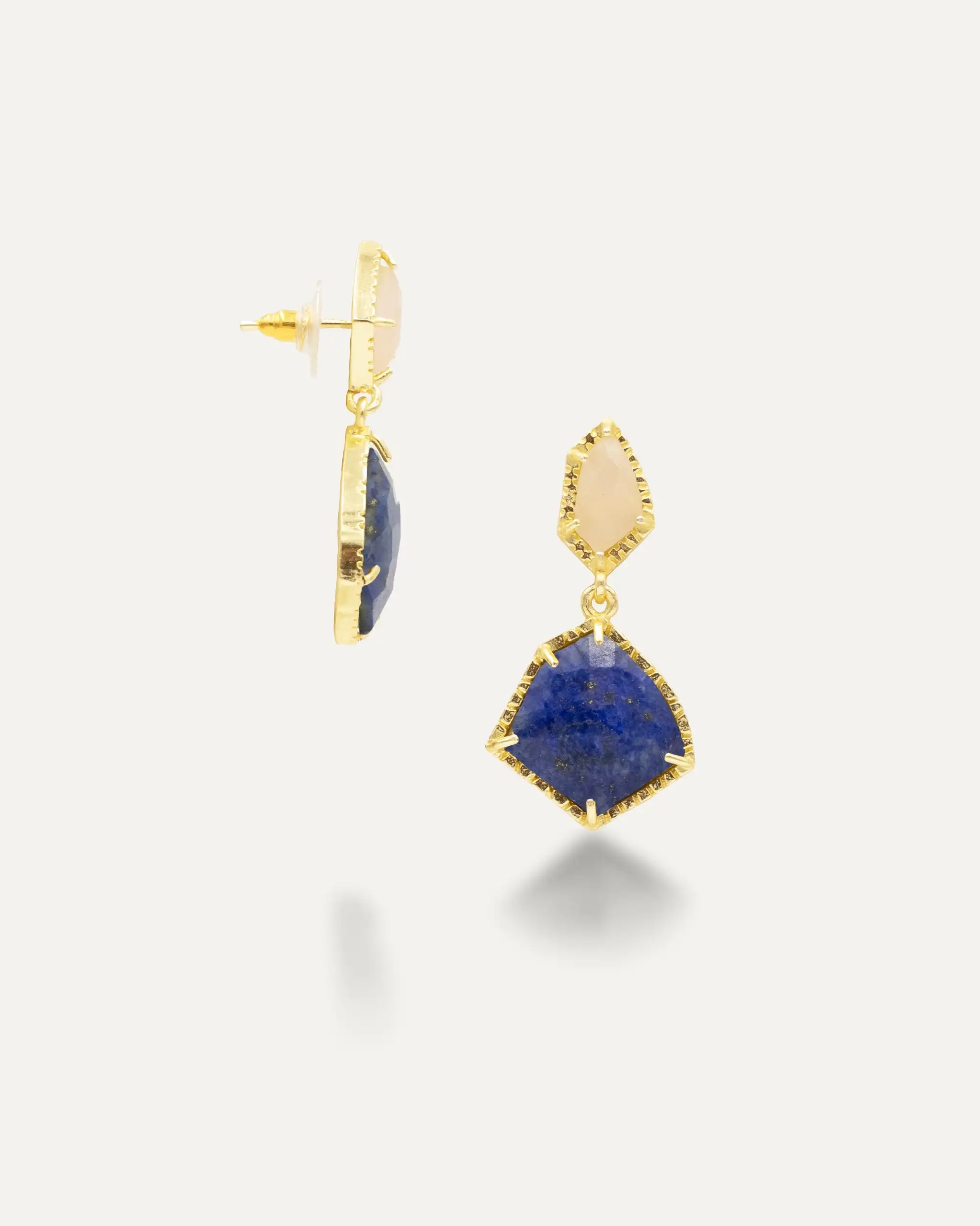 Pendientes Santos Dorado Cuarzo Rosa Lapislazuli