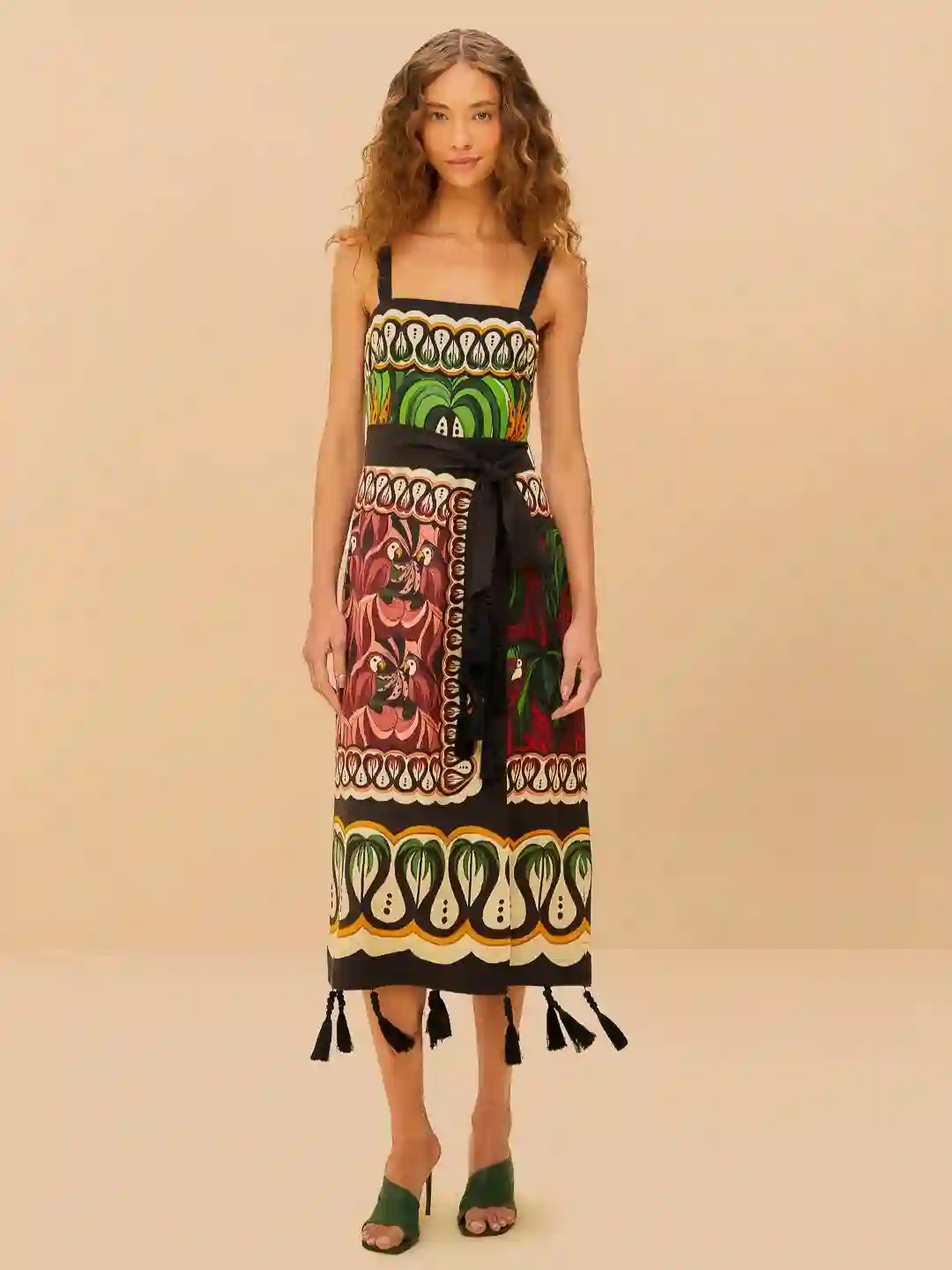 Vestido de bufanda de flujo de árbol de coco verde